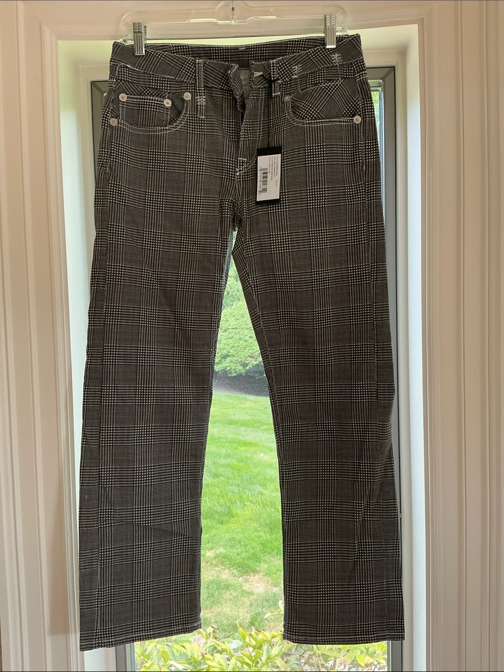 R13 Straight Cut Printed Glen Plaid Jeans